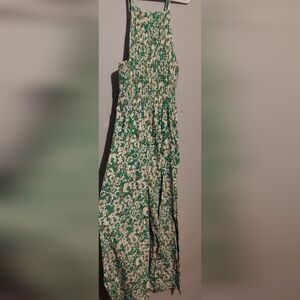 ZARA KIDS Girls Size 11-12 Green White Floral Smocked Jumpsuit Stretch Easter